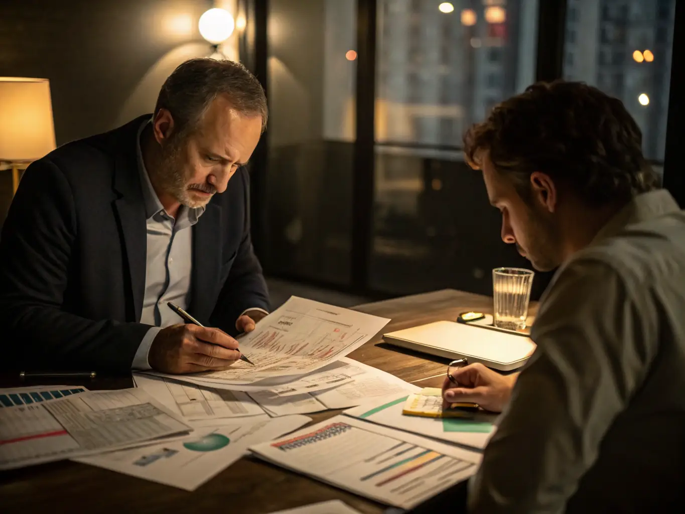 A consultant presenting a financial report to a client, highlighting key performance indicators and strategic recommendations.