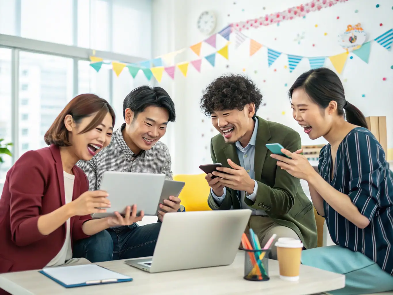 A diverse team of financial consultants collaborating on a project in a modern office, showcasing Synergy's collaborative approach to problem-solving.
