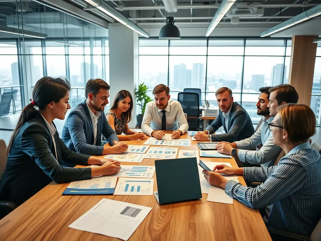 A diverse team of financial consultants collaborating on a project in a modern office in Johannesburg, South Africa, showcasing Synergy's local expertise.